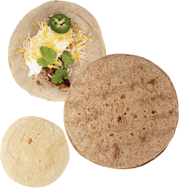a tortilla and a burrito on a black background.